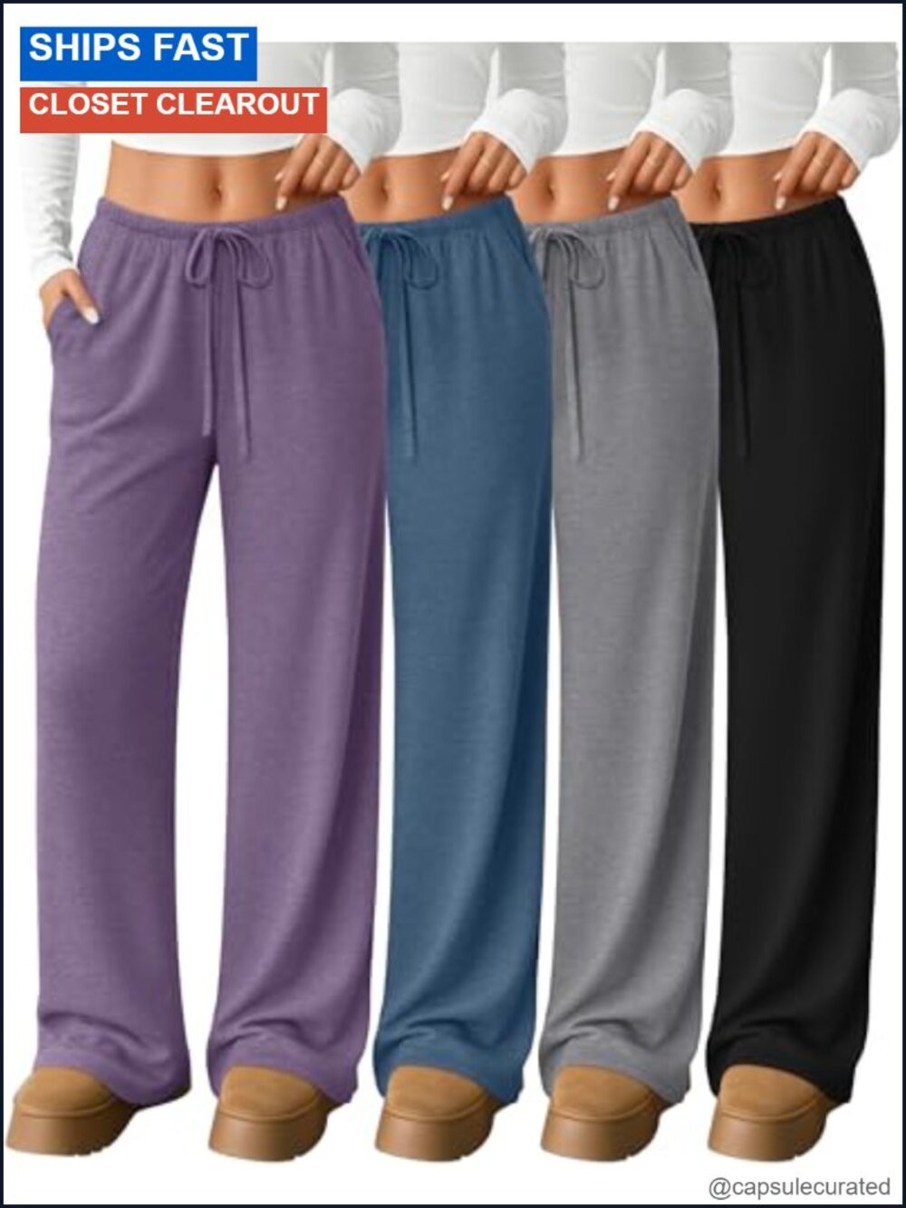 4 Pack Women's Lounge Pants, Wide Leg Sweatpants with Pockets, Yoga Pants